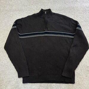 eXtreme Gear Striped Retro Y2k Vintage Brown Sweater Large Quarter Zip